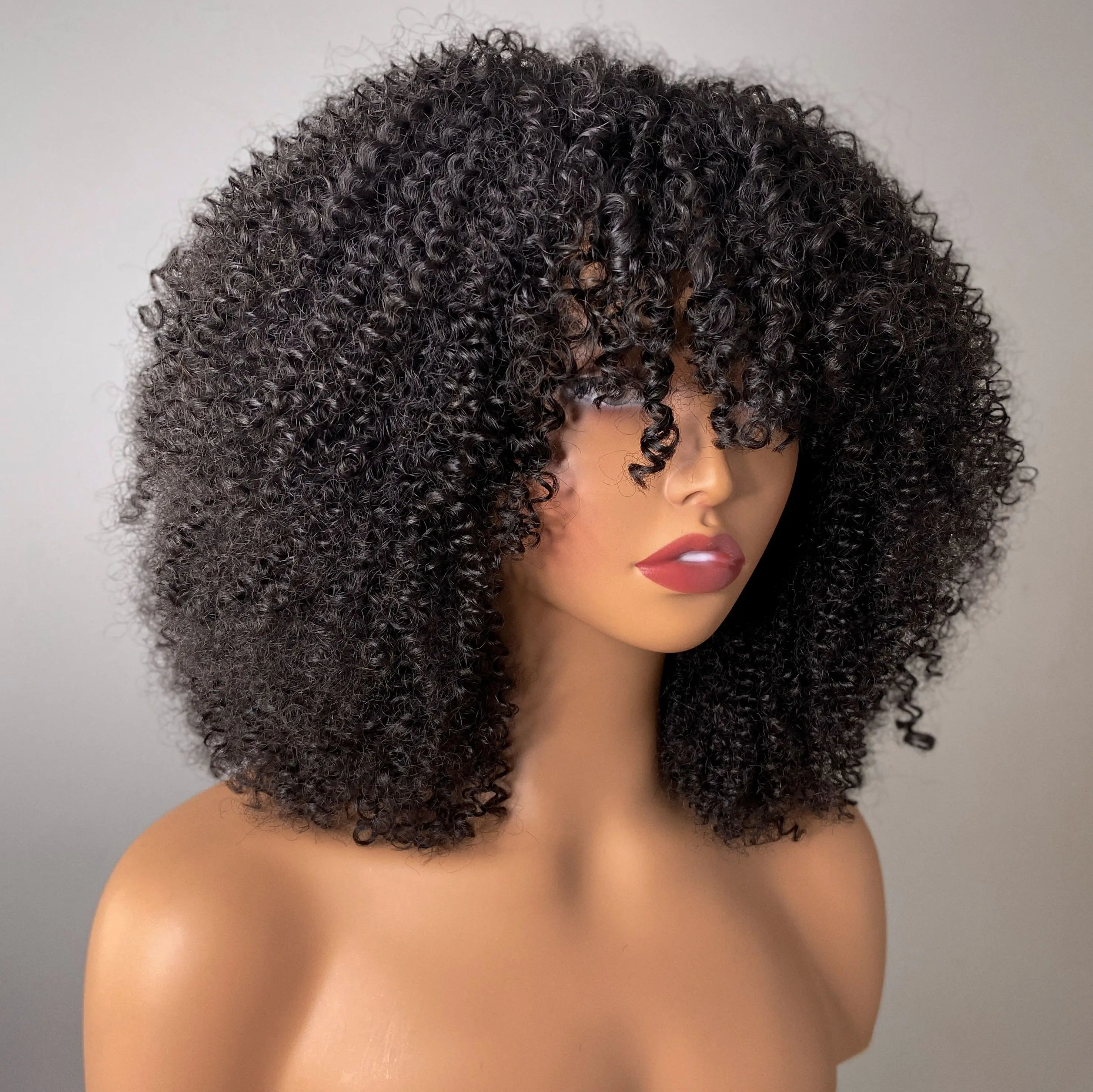 Machine 250% Wholesale Afro Kinky Curl Brazilian Human Hair Wigs Machine Made Wig Bob Curly Pixie Wig For Women With Baby Hai