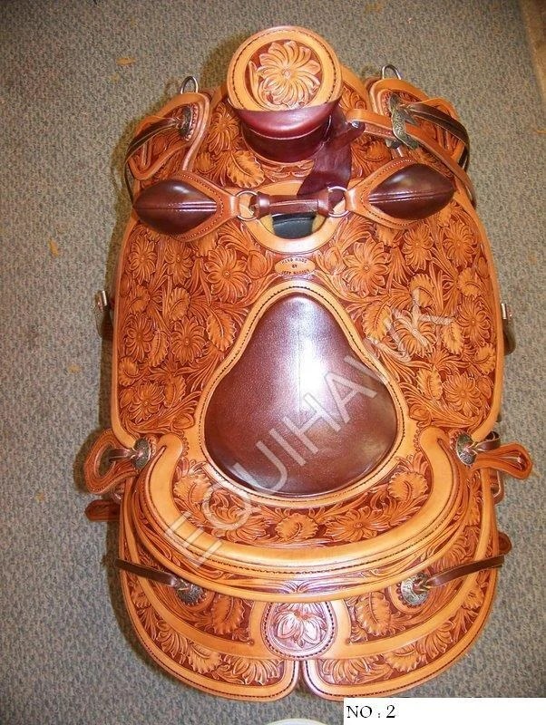 PREMIUM QUALITY WESTERN LEATHER SADDLE MADE ON FIBER TREE WITH HAND TOOLING AND CARVING DESIGN /LEATHER HORSE SADDLE