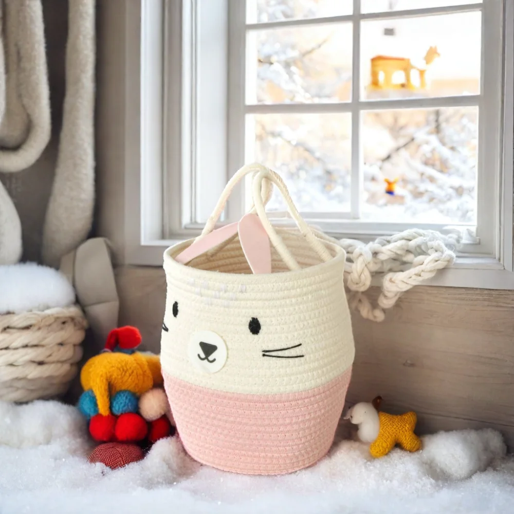 Корзина для хранения с мультяшной хлопковой веревкой детских игрушек