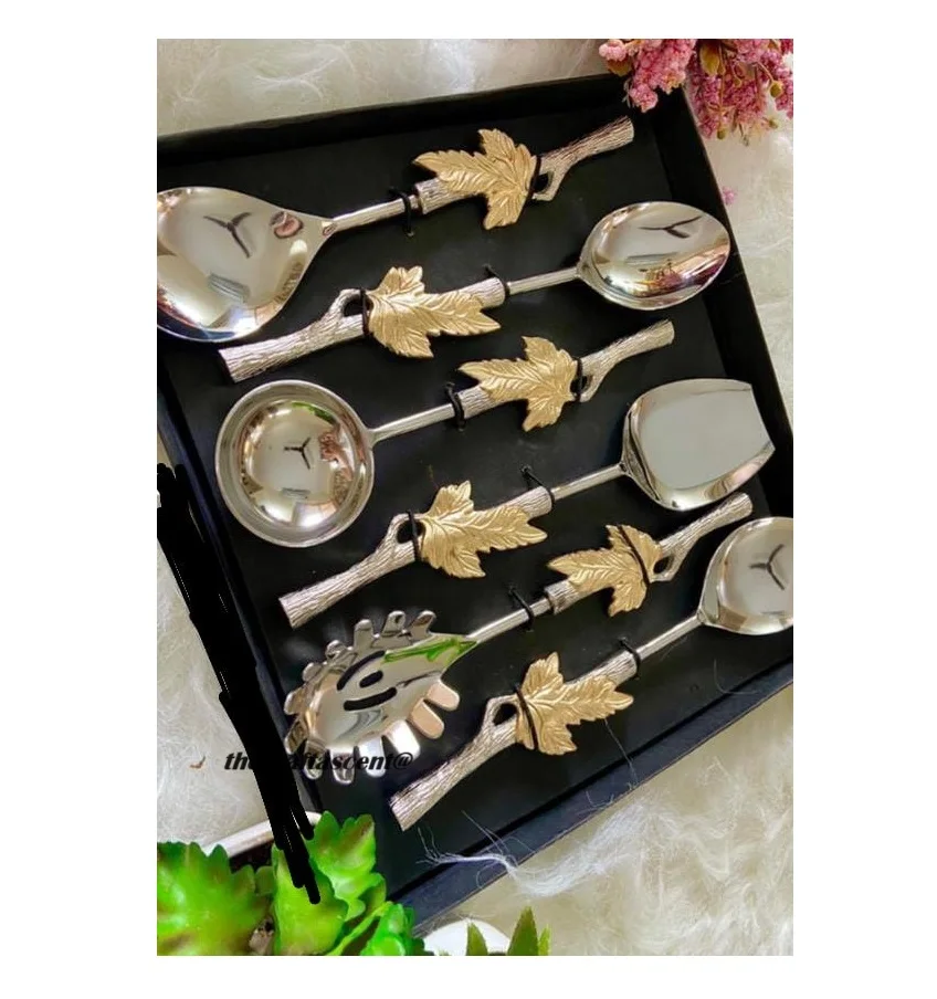 Set Of 5 Metal Stainless Steel Cutlery Modern Design With Brass Design Or Polished Finishes With best Premium Quality From India