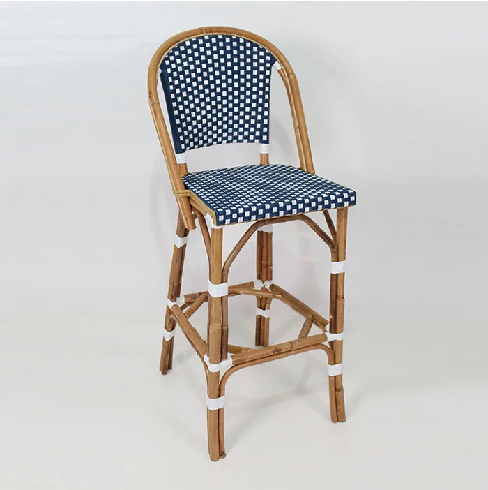 Abeya Blue Rattan Barstool French Bistro Style
