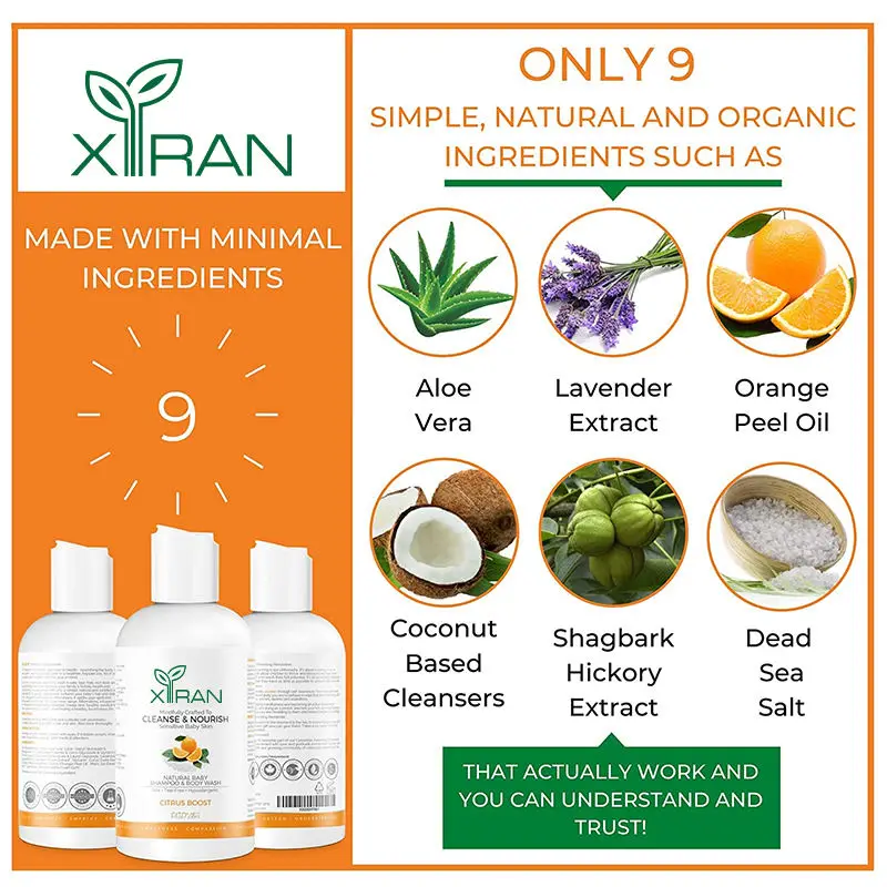 Factory Supply 100% Organic Nourishes Orange Peel Oil Shampoo For Kids Aloe Vera Cleanse Nourish Baby Shampoo and Body Wash