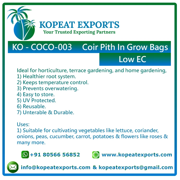 Indias Leading Supplier of Top Selling LowPrice Coconut Coco Coir Pith Grow Bags for Growing Vegetables and Fruits like berries