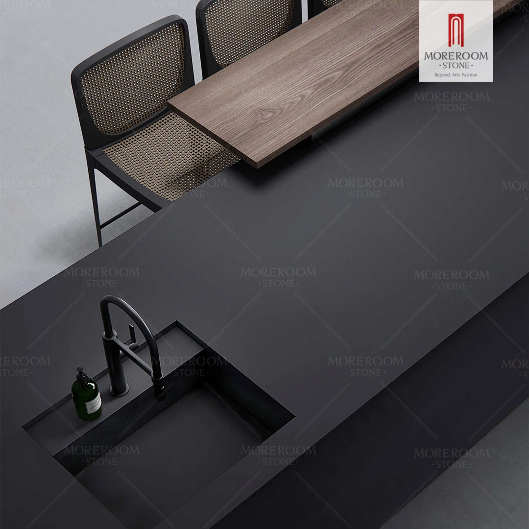 Large Size Artificial Stone Slab Pure Black Sintered Stone