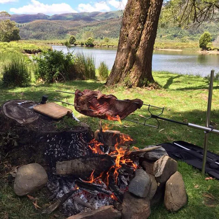 wholesale custom Two teeth fork grill Electric auto-rotate grill forks Portable two-tine fork for home garden barbecue