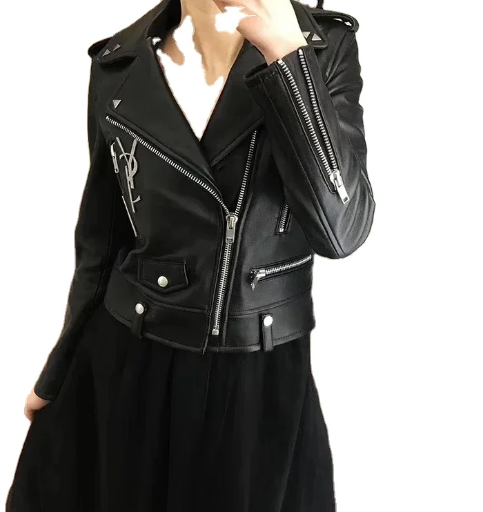 9 Autumn and Winter New Sheepskin Slim Short True Leather Jacket Leather Coat for Women
