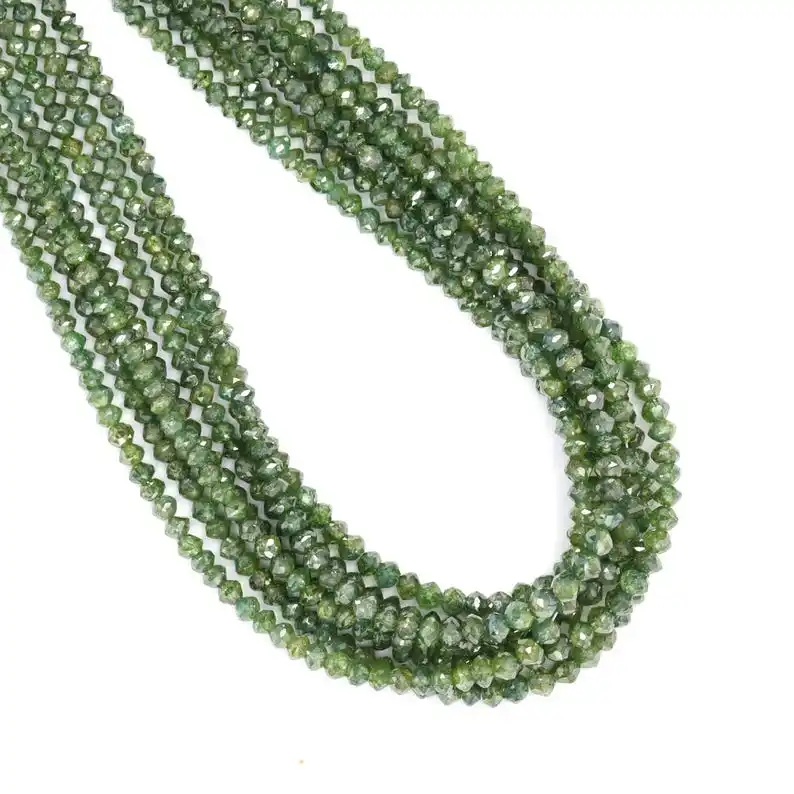 Natural Green Diamond Faceted Rondelle Beads 2-3 mm Conflict Free Loose Green Diamond Beads Strands for Jewelry Making In Bulk
