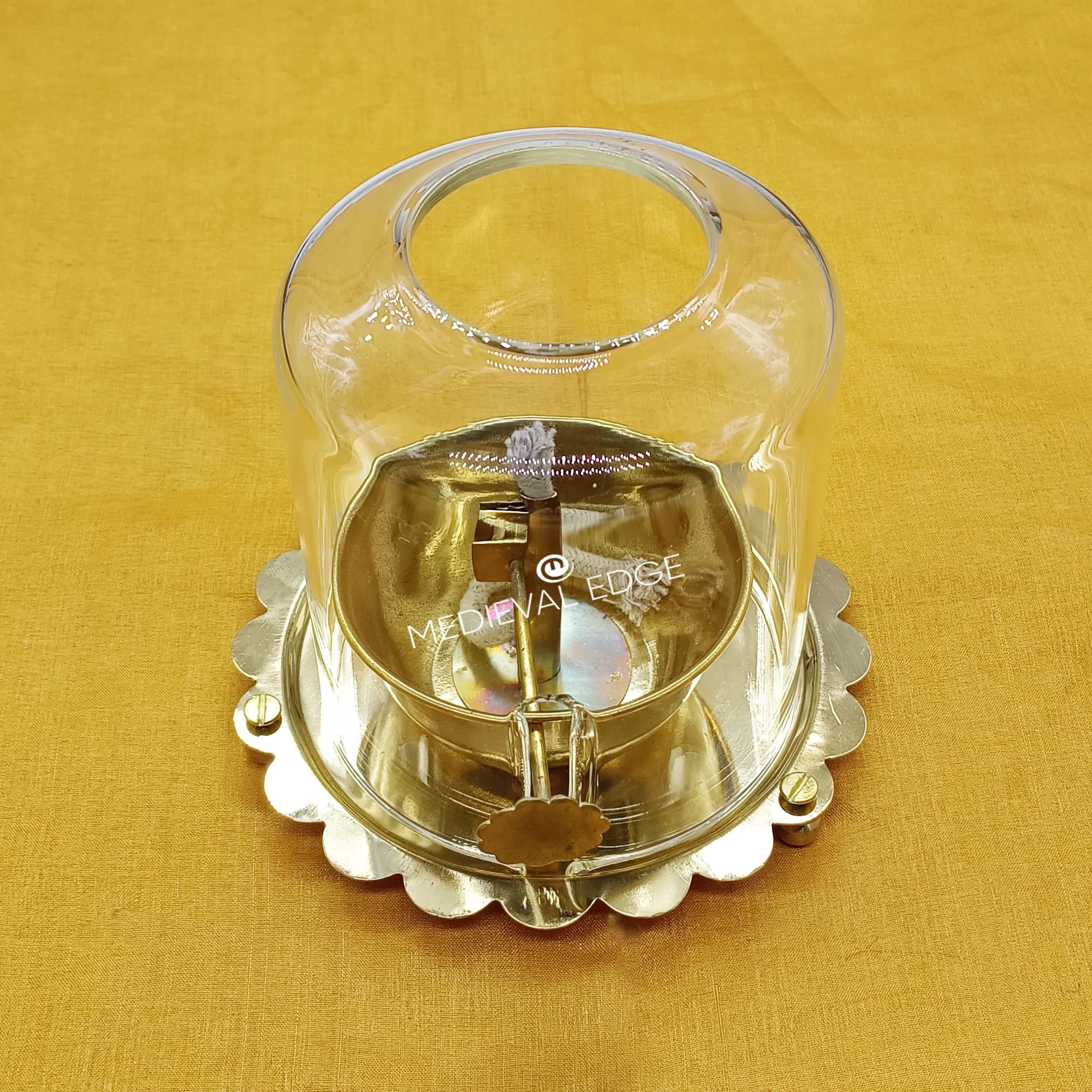 Best Quality Brass Akhand Medium Jyoti Diya with Elegant Glass Shade for Pooja Rooms Festive Decorations Original Indian Factory