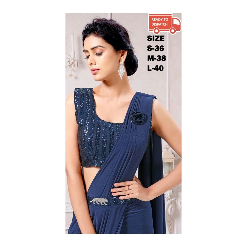 Best Quality Ladies Ready To Wear Lycra  Modern Stitch Blouse Designer Saree From Indian