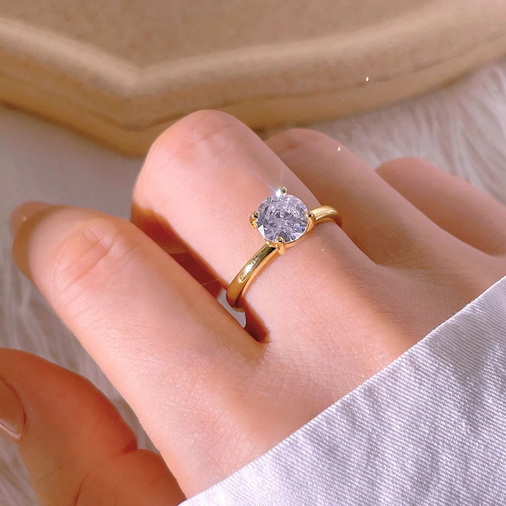 Luxury Ring Jewelry 18K Gold Plated Open Style Statement Cubic Zirconia Eternity Ring for Women Gift