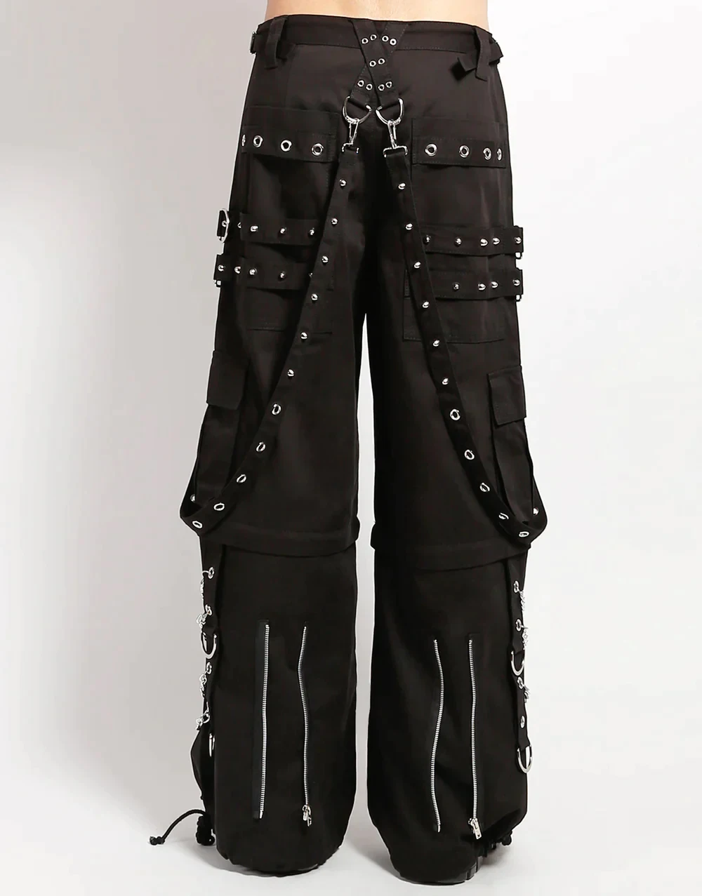Customized Step Chain Pants Black With Contrast White Stitch Pants Gothic Pants With Chains And Straps Details