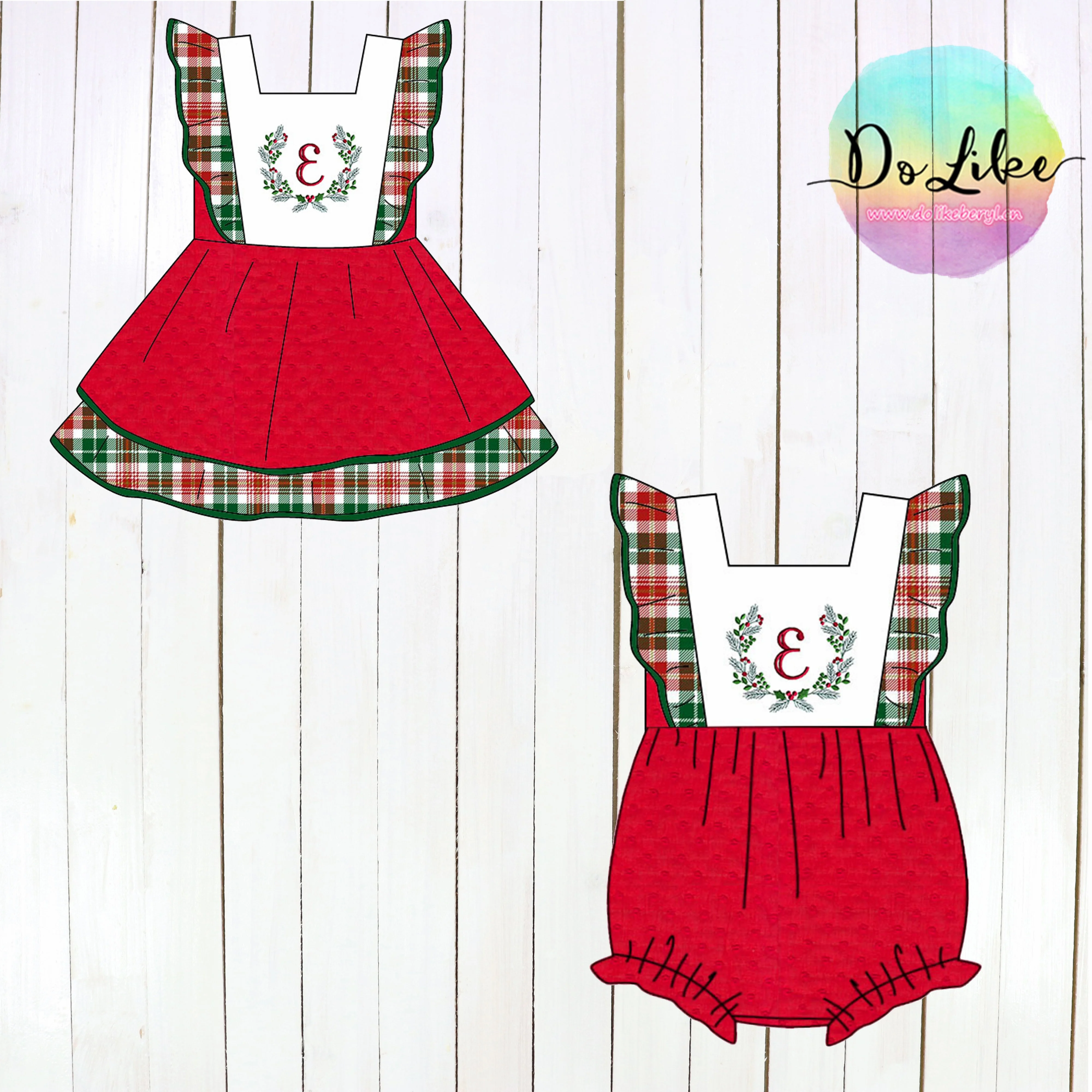 Kids clothing Christmas girl outfit custom printed baby rompers ruffles two piece girls clothing sets
