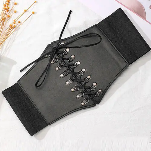 Women Buckle Bandage Corset Wide Pu Leather Slim Body Belt Elastic High Waist leather fashion belts women