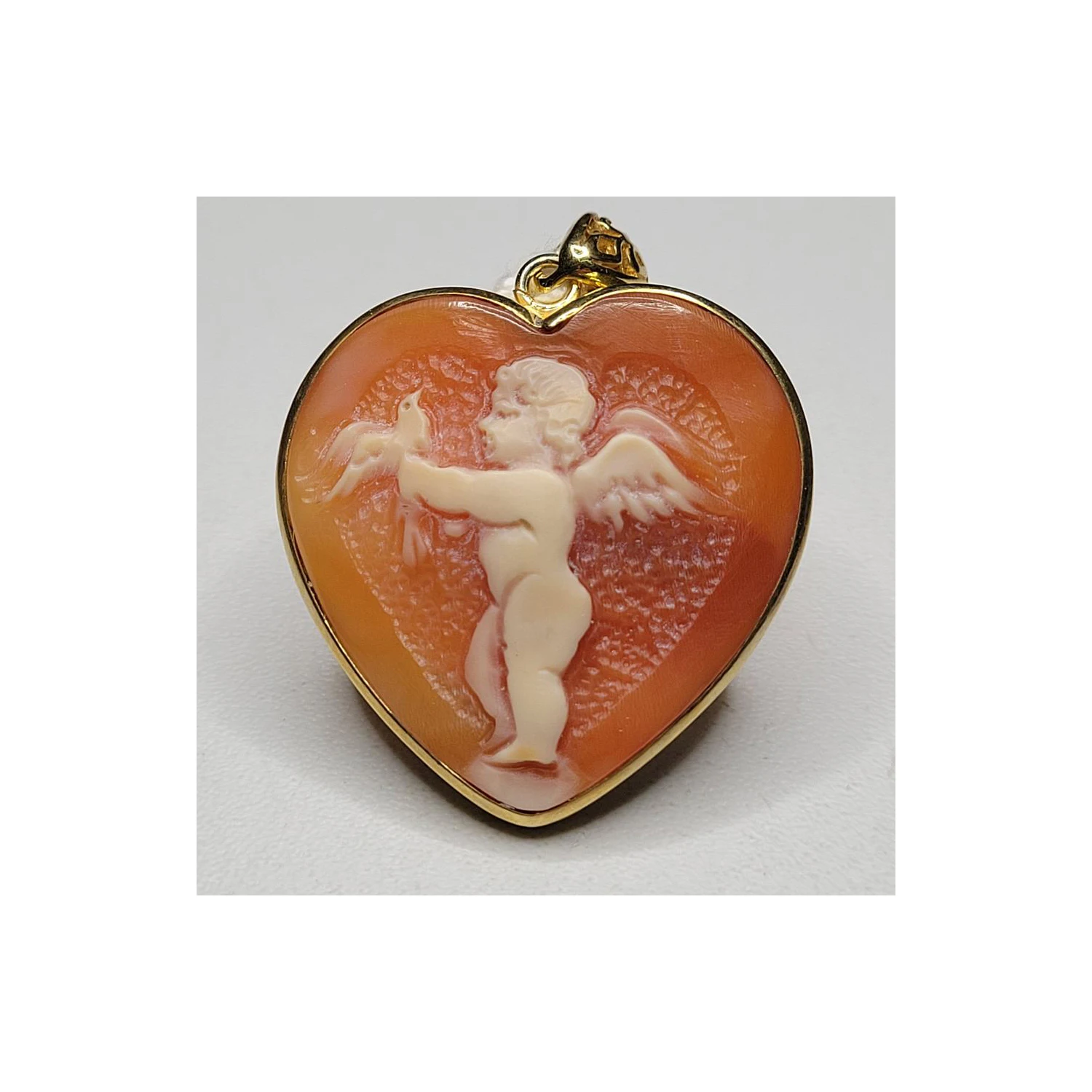 New Angel Design Hand Carved cornelian Cameo made in italy heart shape cut customizable for trinket