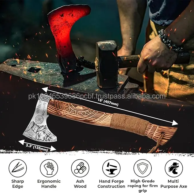 Viking Axe OEM Hatchet Carbon Steel Axe Head With Leather Sheath Tomahawk Industrial Grade Brand Axes Wholesalers Offer Bulk Buy