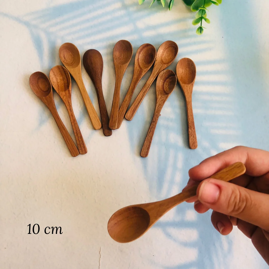 Mini Wooden Spoon Kitchen Spice Spoon Wood Sugar Tea Coffee Scoop Small Short Condiment Spoons Handicraft From Vietnam