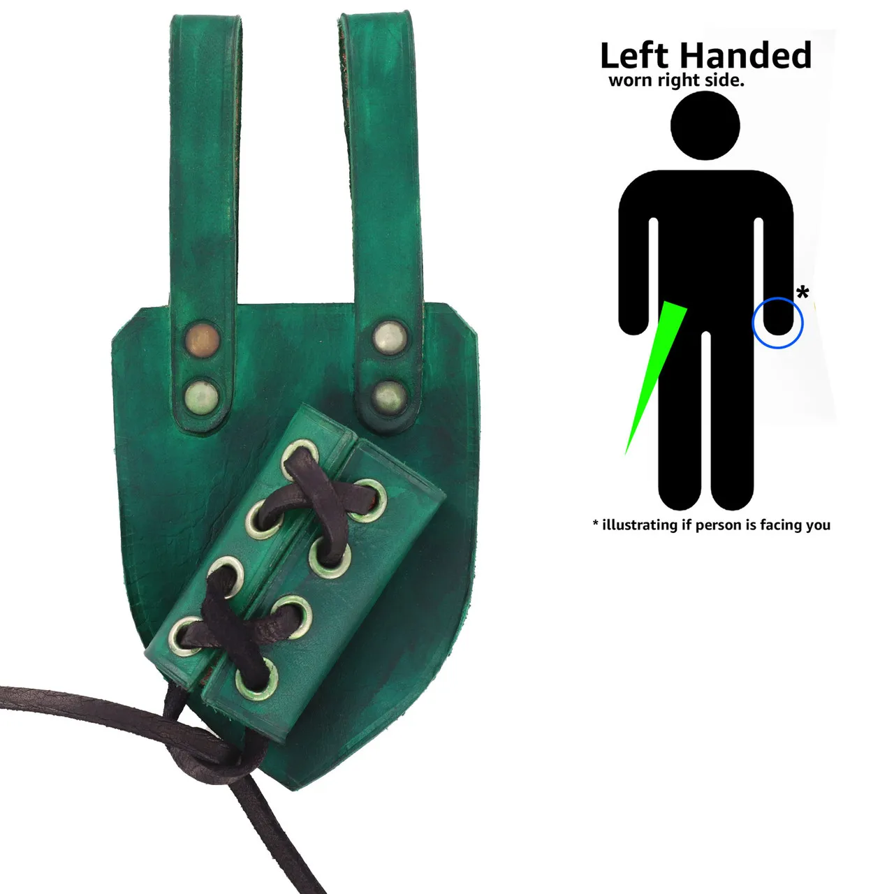 Wholesale Medieval Leather Short Sword Frog | Left Handed Sword Holder in Green Color | Veg Tan Cowhide Leather Sword Holster