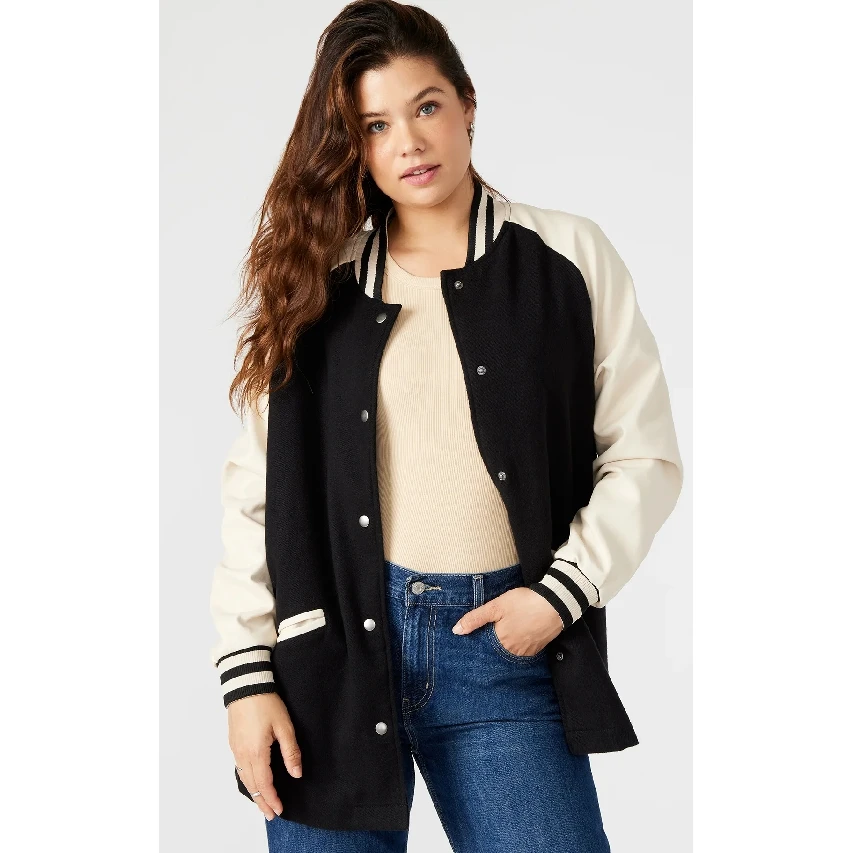 Best Quality Wool Body Women Varsity Jackets With Leather Sleeves Winter Collection Street Wear Ladies Varsity Jackets