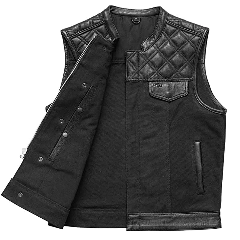 New Arrival Men Genuine Leather Motorcycle Biker Vest Quilted With Men Leather Fashion Vest Premium quality cowhide leather