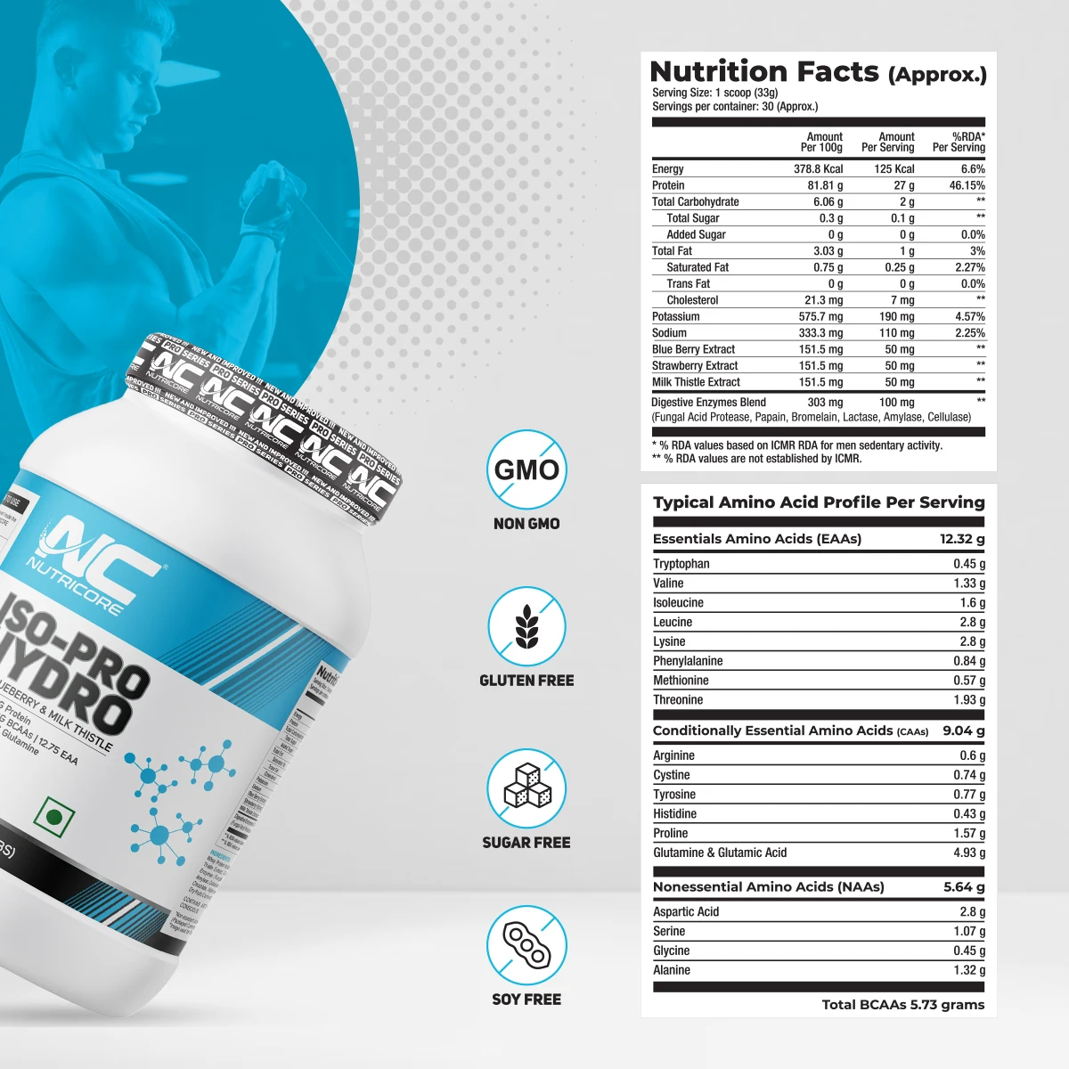 Iso-Pro Hydro Whey Protein Isolate Flavored Powder with Blueberry, Milk Thistle and Strawberry Extract