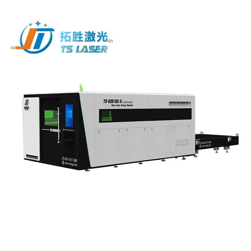 Tuosheng TS-D13025 Full Cover 12kw Laser Cutter 20kw Raycus Full Enclosed Fiber Laser Cutting Machine With Exchange Platform