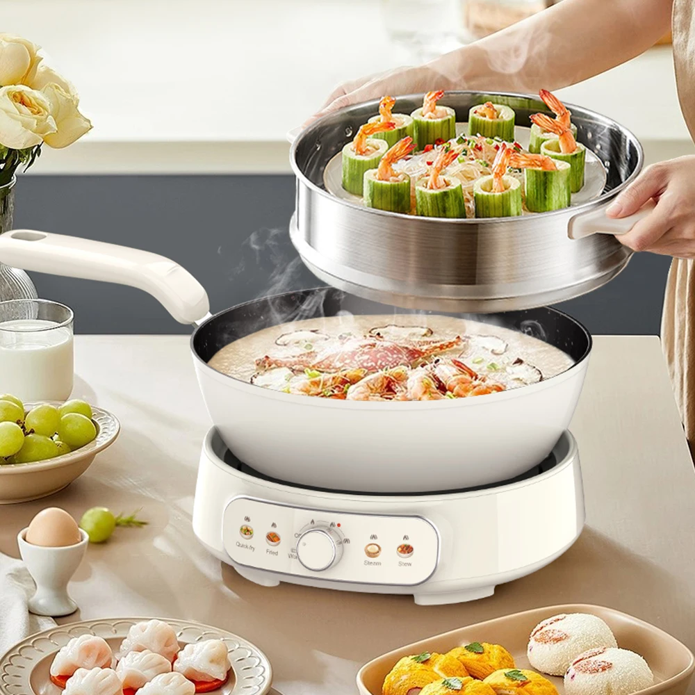 New model 4L Electric Fry Pot Multicooker Pot Steam Boil Fry Hot pot 2000W WIth glass Lid
