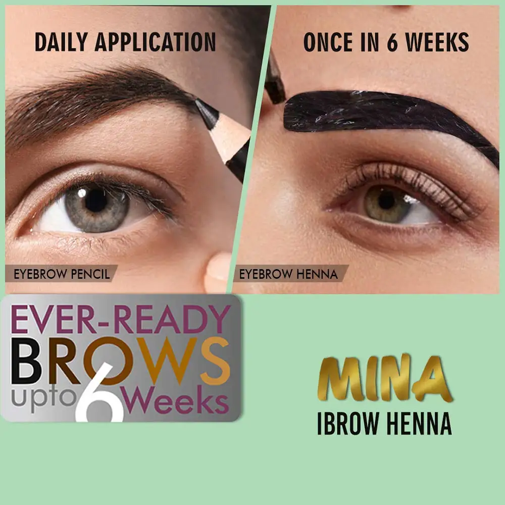 Mina ibrow Natural Medium Brown Henna Eyelash Tint Semi Permanent Dye Hair Brow Nourishing Oil 30ml With 1- Piece Makeup Brush