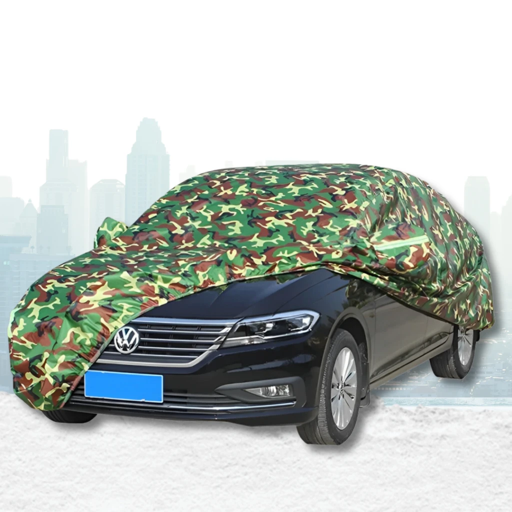 New Camouflage effect Aluminum Coated Sunscreen Rainproof Scratchproof product line KAW Car Cover made of Umbrella Fabric
