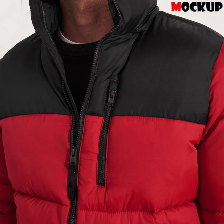 OEM custom high quality winter jacket color block zip fastening thick men bubble puffer jacket