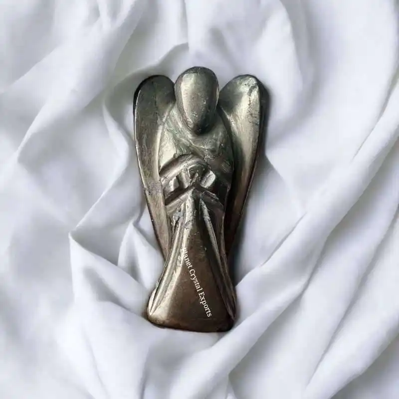 Оптовая продажа 2-дюймовый красивый натуральный исцеляющий Ангел агат пирит ангел с планетой кристалл драгоценный камень экспорт