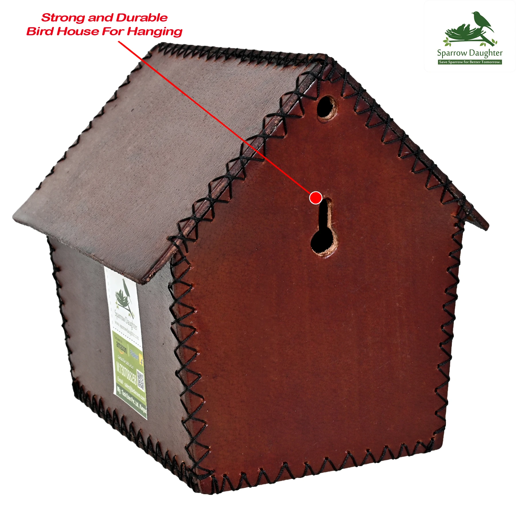CUSTOM BIRD SHELTER NESTING BOX LEATHER CRAFTED NATURE FRIENDLY HUT SHAPE LEATHER BIRD AVIARY