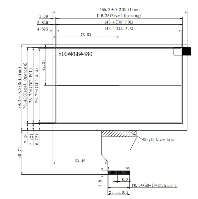 Manufacturer Factory Price 800 *480 6.5 Inch TFT LCD Panel 50 Pin 40 Pin TFT LCD Screen Module