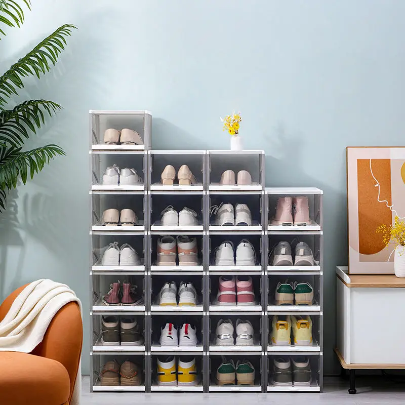Высококачественная Черная стойка для шкафа, стойка, прозрачная пластиковая коробка, шкаф, органайзер для обуви, Штабелируемый