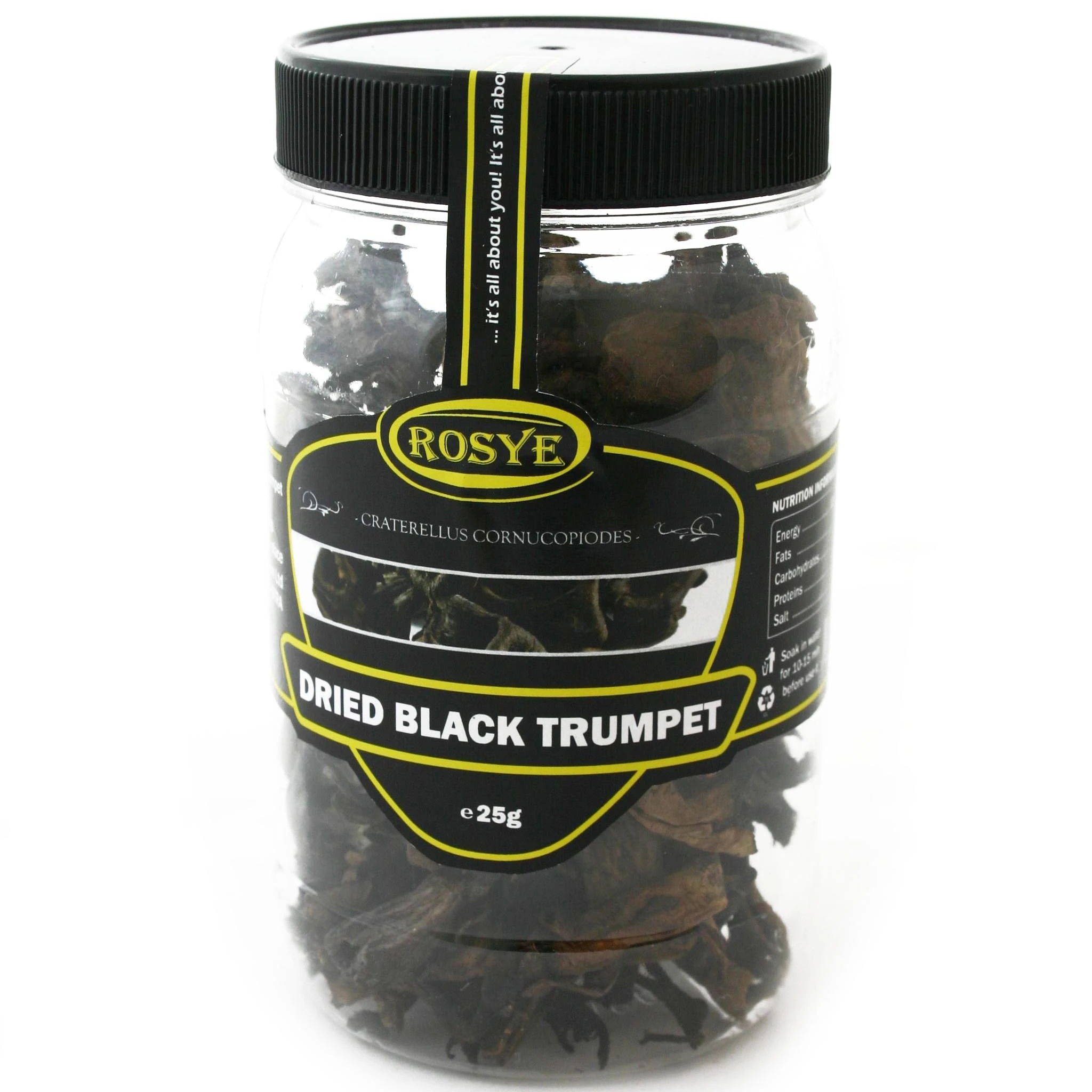 Dried Craterellus cornucopiodes (trompeta de muerta)  in plastic jar - 20gr