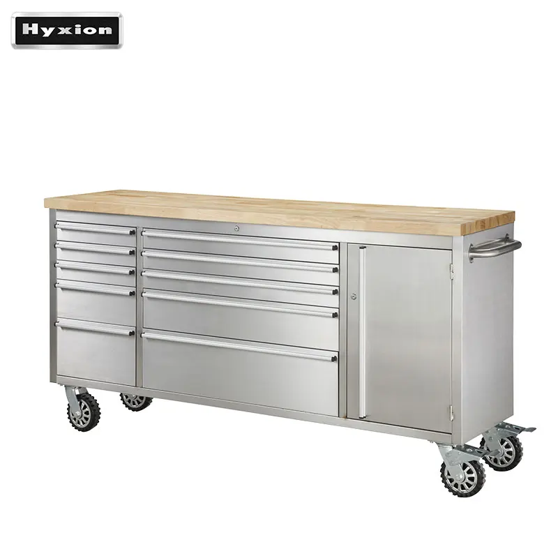 Hyxoin OEM Stainless steel garage tool Storage shop Workbench 72inch 10 Drawers  Lock with 4 Wheels Tool Chest