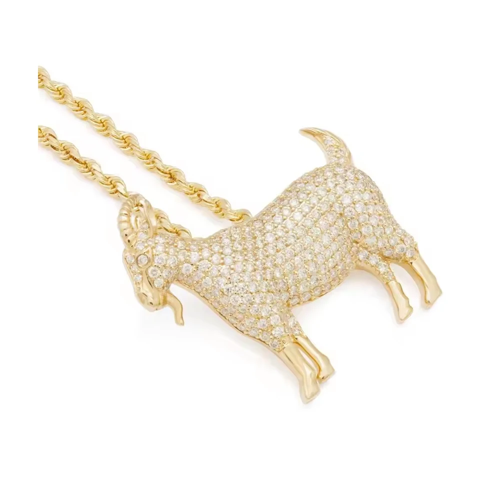 New Design 14K Solid Yellow Gold Real Diamond Pave Goat Charm Pendant Necklace Jewelry Manufacturer Exporter & Supplier