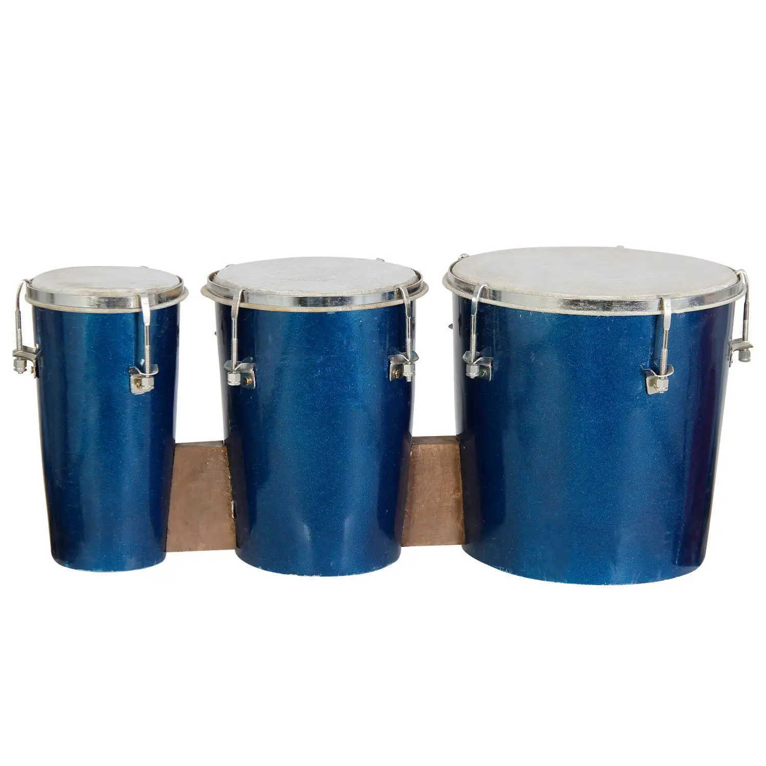 Bongo Three Piece Wooden Hand Drum Set for Adult Kids Beginners Professionals with Tuning Wrench (Red) By Sonorous Exports