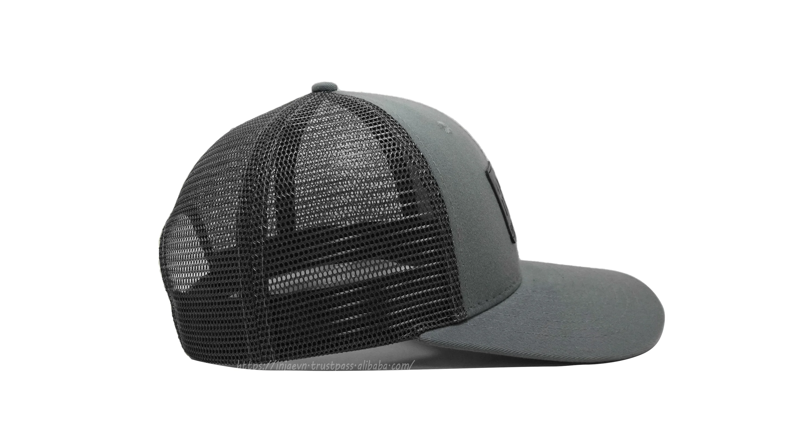 Custom Real Leather Patch Embossed Trucker Hats 6 Panel Solid Color Snapback Mesh Cap Injae Vina Factory Trucker Sport Caps