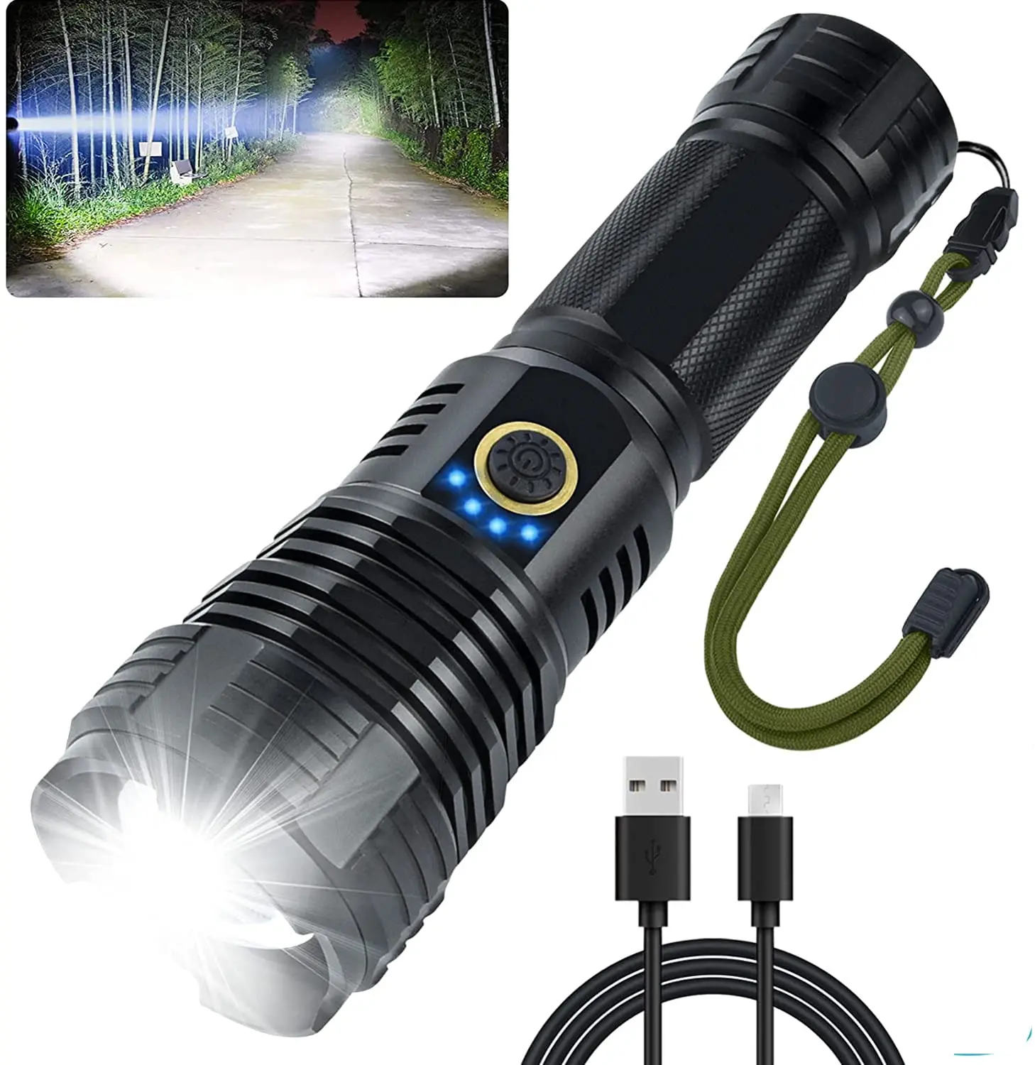 Powerful Super Bright EDC White Flashlight Waterproof Zoom torches Torch Light Rechargeable XHP70 Tactical LED Flashlight