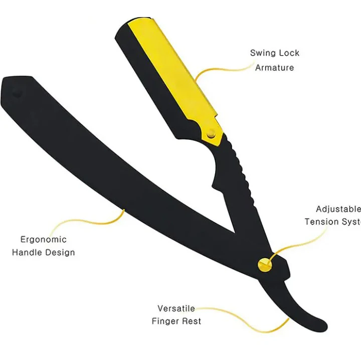 Metal handle replaceable straight razor blades cut throat razor custom barber straight hair cutting razor for men