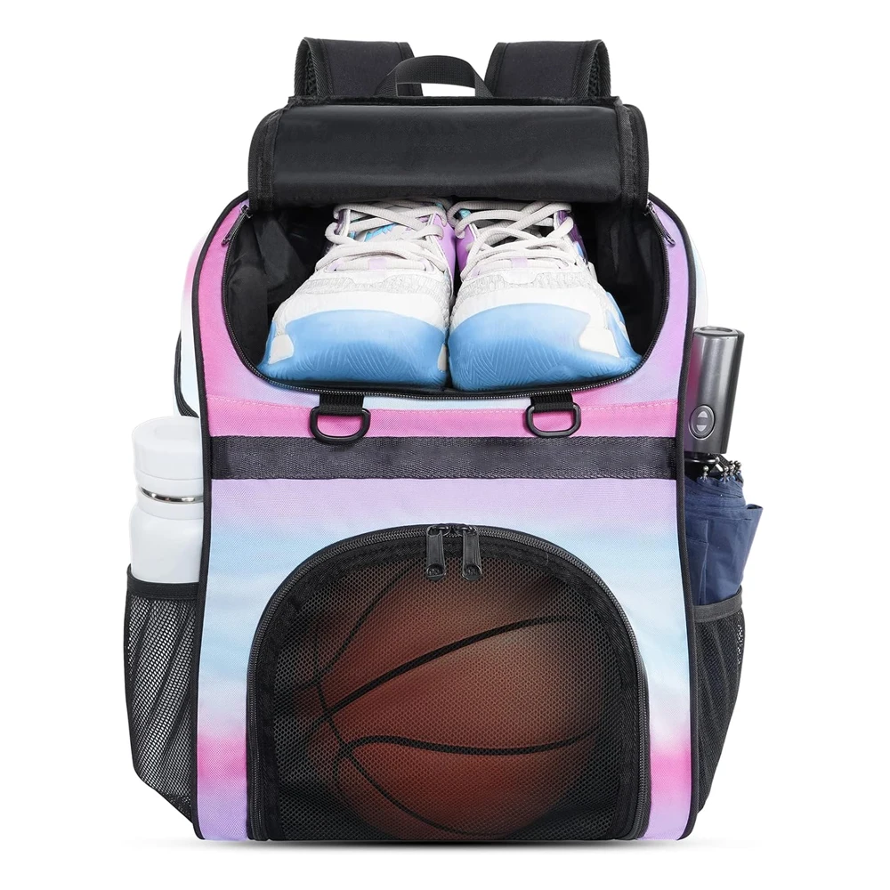 Basketball Drawstring Backpack Hidden Ball String Bag with Side Water Bottle Holder Pockets Basketball Bag
