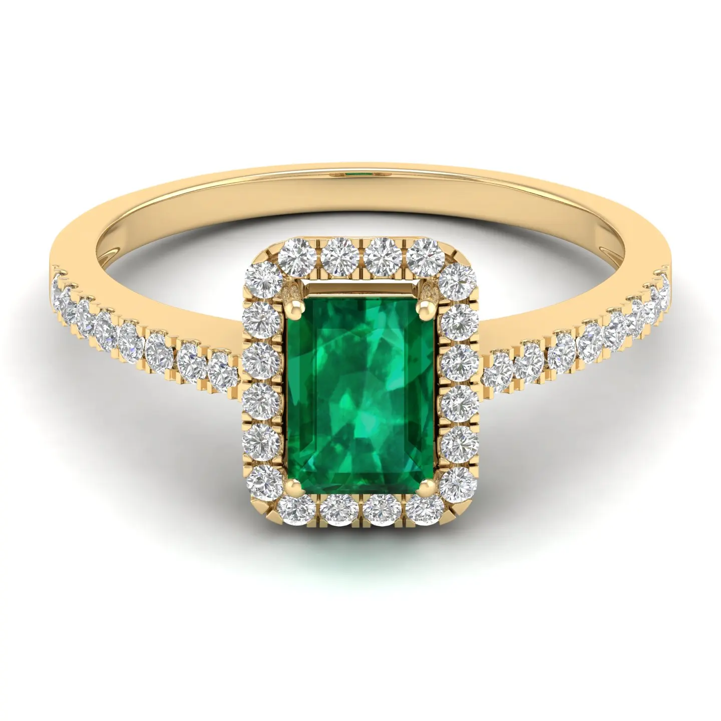 REYES High Quality 14K 18K 22K Solid Yellow Gold Emerald Gemstone Band Rings IGI Certified Diamond Engagement Ring for Women