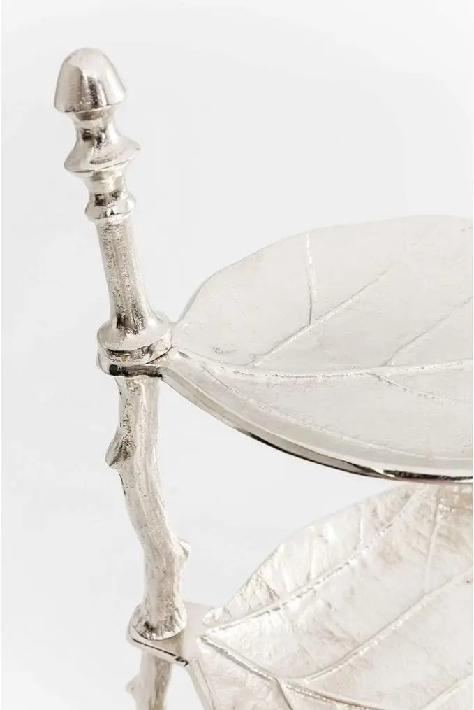 Aluminium Decorative Leaf Cake Stand with Three Storage Compartments Leaf Look Jewellery Stand Silver (H x W x D) 46 x 32 x45 cm