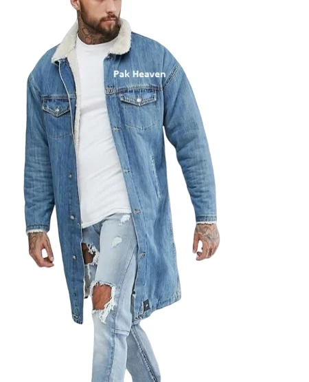 Custom Unisex Long Sleeve Denim Jacket Washed Blue Cotton Coat with No Embroidery for Men & Women Winter Wear