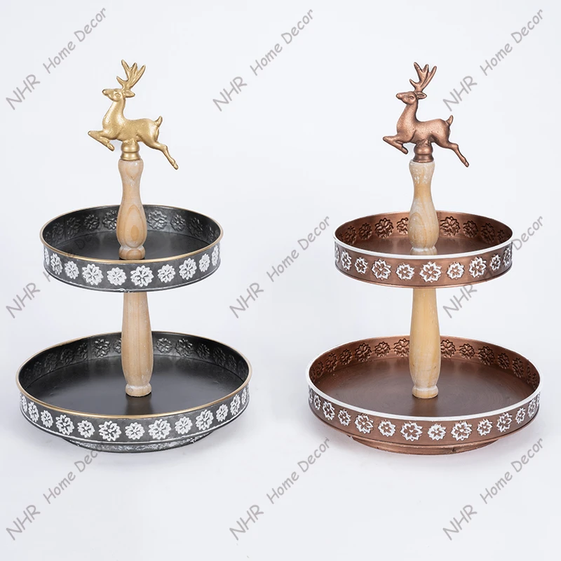 wholesale home decor items christmas cake decorations Handmade Painted christmas tree sering trays tiered tray decor set