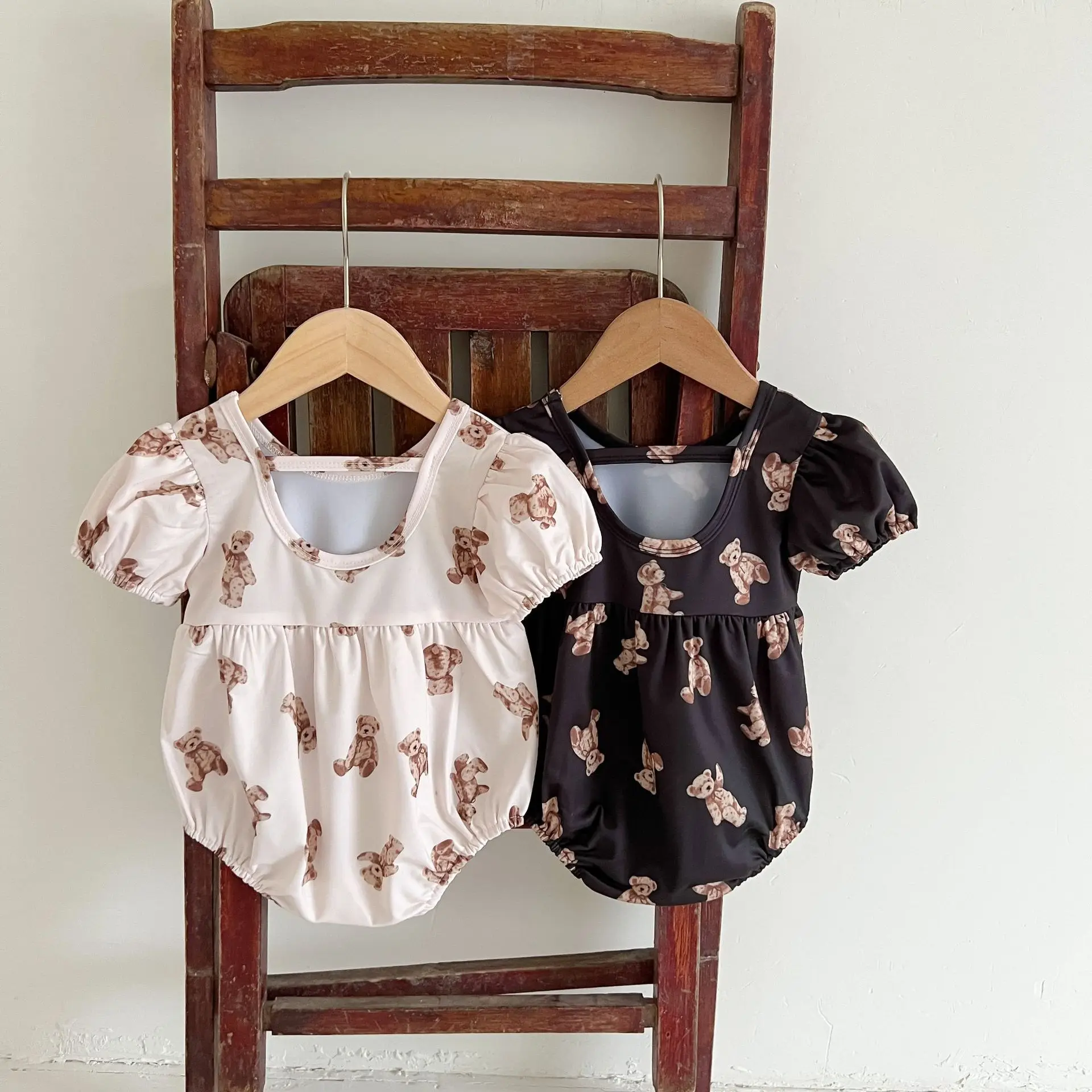 Baby Girl Swimsuit Fashion Girl Short-sleeved Backless One Piece Swimsuit Cute Infant Children Vocation Suit