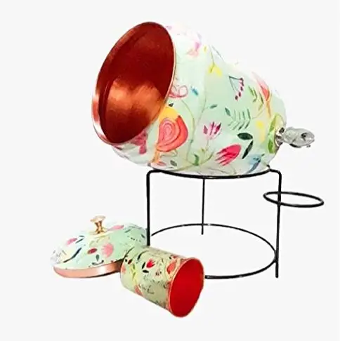 Hot selling amazon Wholesale Manufacturer Copper Water Dispenser Pot Enamel Printed with Stand for good health