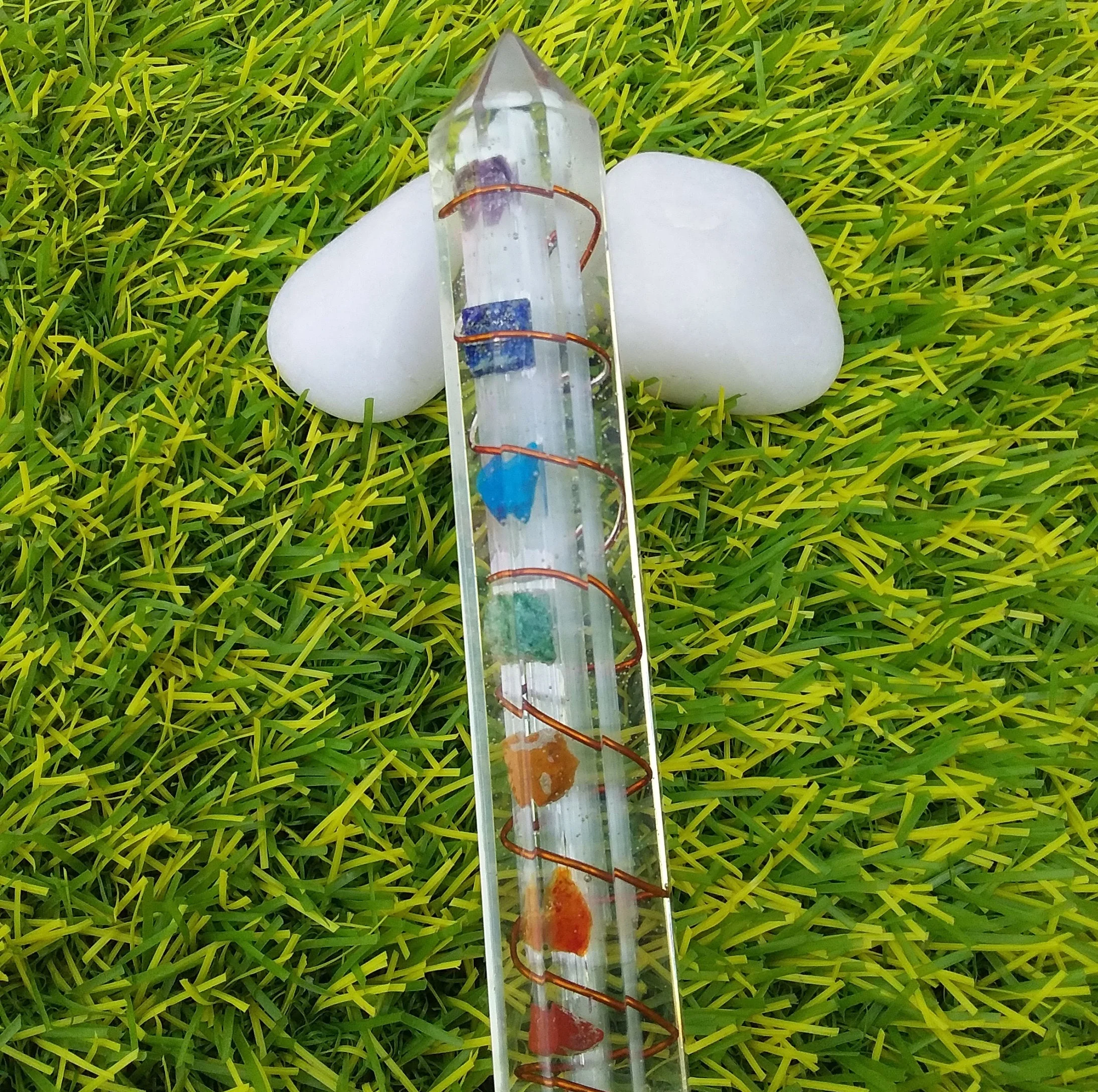 New Orgone Selenite With 7 Chakra Stone 8 Faceted Massage Wand