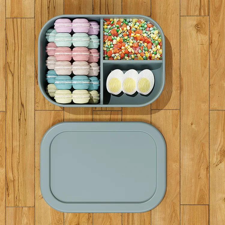 2023 Custom Logo Oven Safe Lancheira Caja De Bento Cake Sushi Box Silicone 3 Compartment Bento Lunch Box Set For Adults Kid