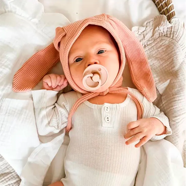 Toddler Baby Waffle Cotton Knit Bunny Hat Floppy Bunny Ear Beanie Newborn Photography Props Waffle Knit Earflap Bunny Bonnet Hat